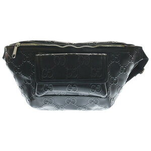 GUCCI GG Embossed Belt Bag Body Bum Crossbody Belt Waist Black Leather